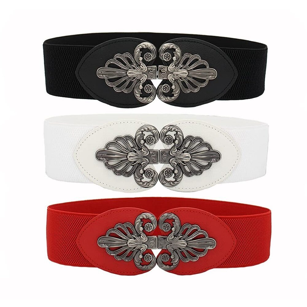 3769 3 Pack Women's Vintage Wide Elastic Stretch Waist Belt Waistband